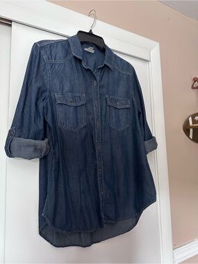 a.n.a Dark Blue Denim Button-Front Shirt